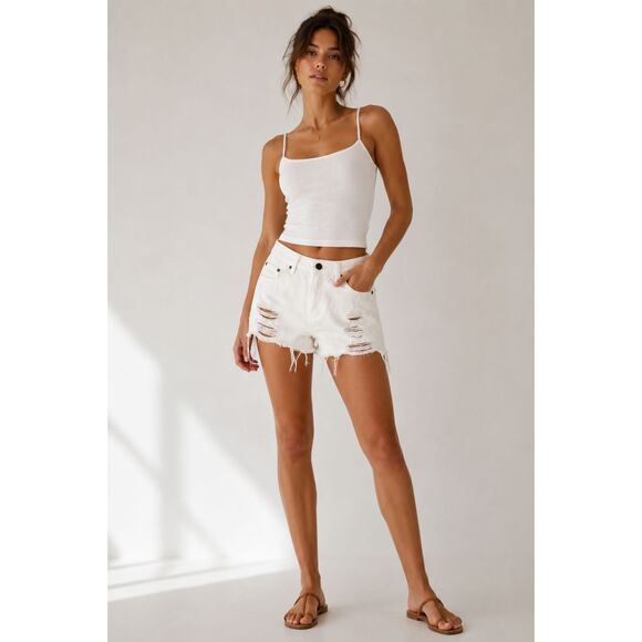 rag & bone Pants - rag & bone White Distressed Denim Jean Shorts